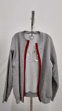 Vintage Athletech Heather Grey "100" Modified Cardigan Sweatshirt - Size Large